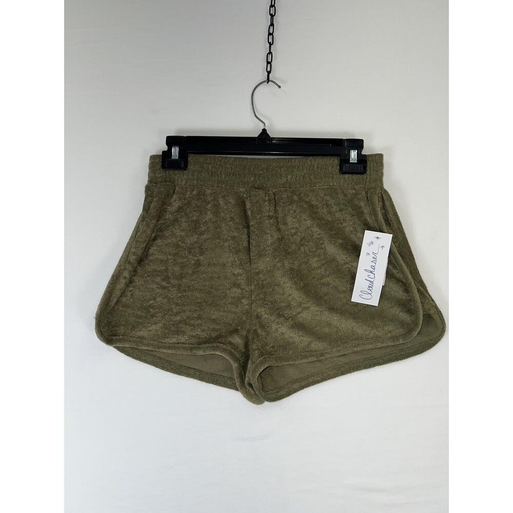 Cloud Chaser Shorts Womens Medium Green Terry Soft Lounge Casual Dolphin Hem